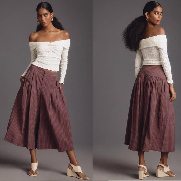 Anthropologie Pants - By Anthropologie Skirty Utility Culottes striped pants 12 new nwt brown color